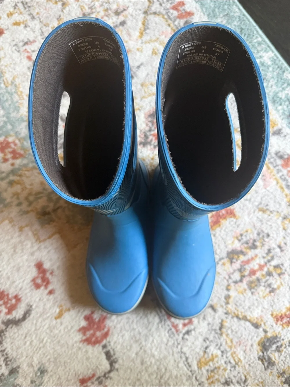 Bogs Blue Geometric-Print Kids Rain Boots